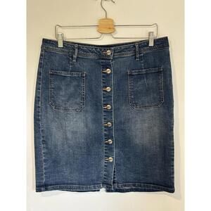 Denim Button Front Comfy Jeans Skirt Size 14 – Knee Length - Boho - Causal - VGC